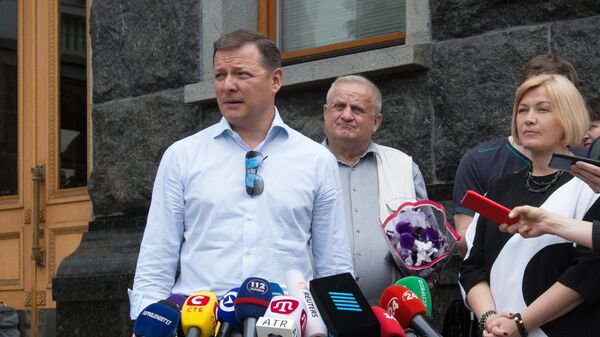 Лидер Радикальной партии Олег Ляшко во время брифинга по результатам встречи с президентом Украины Владимиром Зеленским