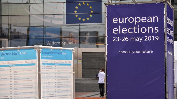 Штаб-квартира Европпарламента в Брюсселе во время заключительного дня выборов в Европейский парламент. 26 мая 2019