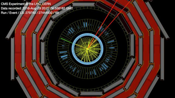 Последствия столкновения протонов в детекторе CMS на Большом Адронном Коллайдере