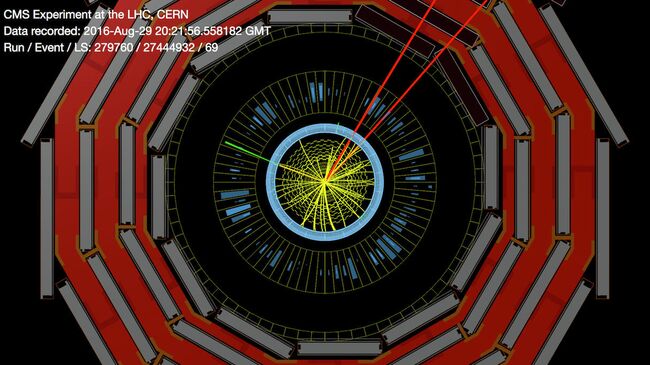 Последствия столкновения протонов в детекторе CMS на Большом Адронном Коллайдере