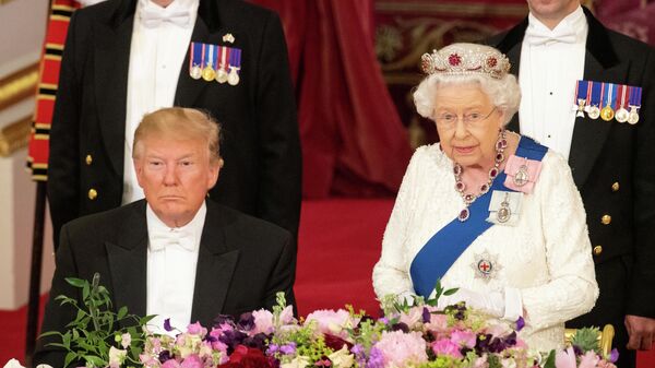 Британская королева Елизавета во время встречи с президентом США Дональдом Трампом в Букингемском дворце в Лондоне. 3 июня 2019