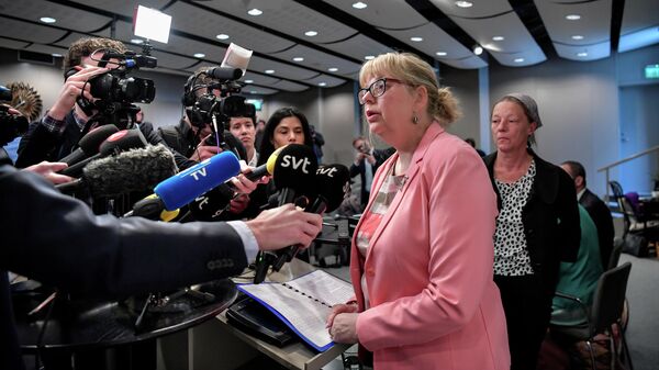Заместитель главного прокурора Швеции Ева-Мари Перссон во время пресс-конференции после объявления о том, что прокурор возобновит предварительное расследование в отношении основателя WikiLeaks Джулиана Ассанжа