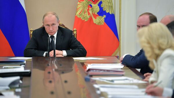 Президент РФ Владимир Путин во время совещания с членами правительства РФ