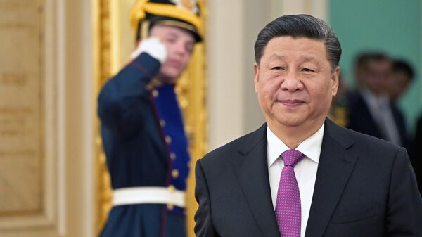 Председатель Китайской Народной Республики Си Цзиньпин на церемонии официальной встречи с президентом РФ Владимиром Путиным