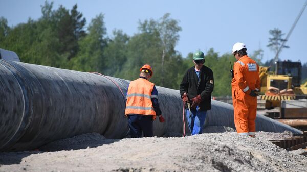 Рабочие на участке строительства газопровода Северный поток — 2