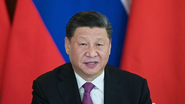 Председатель Китайской Народной Республики Си Цзиньпин на церемонии подписания совместных документов по итогам российско-китайских переговоров в Кремле. 5 июня 2019