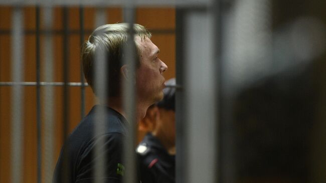 Журналист интернет-издания Медуза Иван Голунов, обвиняемый в незаконном обороте наркотиков, на заседании Никулинского суда города Москвы. 8 июня 2019