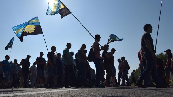 Участники акции протеста шахтеров  во Львове, которые выступают против задержек выплаты зарплат. 10 июня 2019