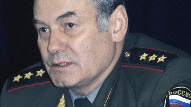 Начальник Главного управления международного военного сотрудничества Министерства обороны России генерал-полковник Леонид Ивашов во время брифинга