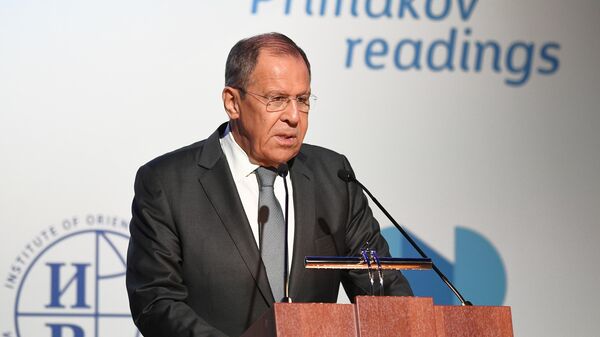 Министр иностранных дел РФ Сергей Лавров выступает во время международного форума Примаковские чтения. 11 июня 2019