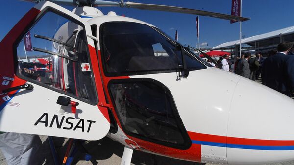 Легкий многоцелевой вертолет Ансат, представленный на международном аэрокосмическом салоне Paris Air Show 2019 во Франции