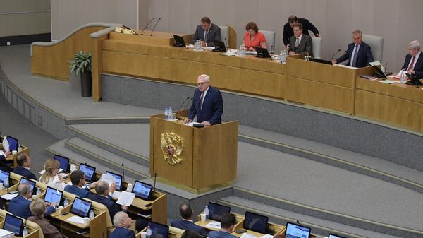 Заместитель министра иностранных дел России Сергей Рябков выступает на пленарном заседании Государственной Думы РФ. 18 июня 2019