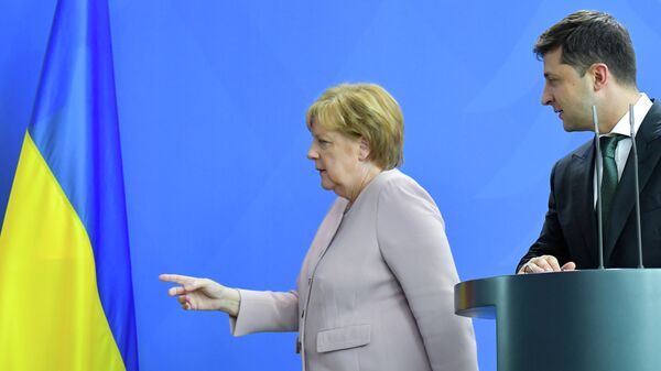 Канцлер Германии Ангела Меркель и президент Украины Владимир Зеленский на пресс-конференции в Берлине