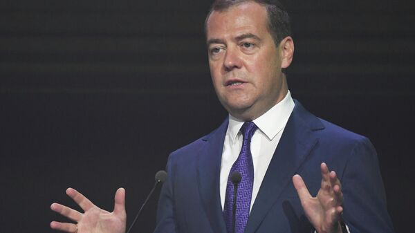 Председатель правительства РФ Дмитрий Медведев выступает на международном конгрессе по кибербезопасности. 21 июня 2019

