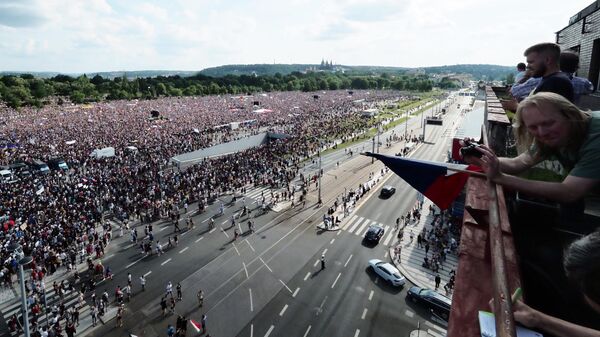 Участники протестной акции в Праге против премьер-министра Андрея Бабиша. 23 июня 2019