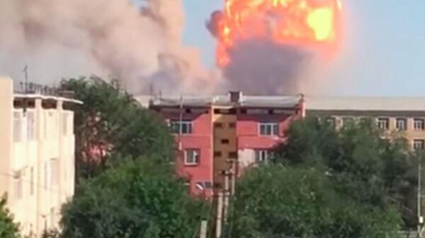 Пожар в воинской части в населенном пункте Арысь в Казахстане