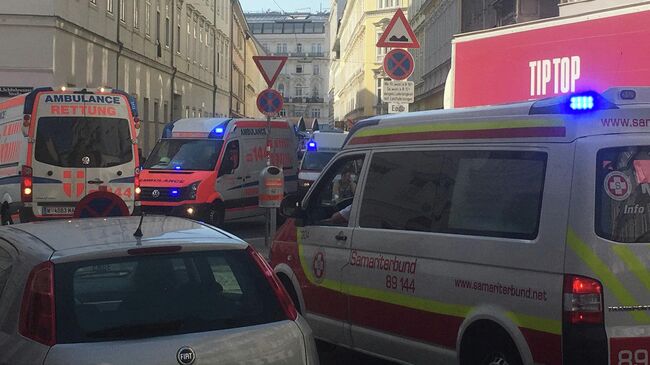 Автомобили скорой помощи на месте взрыва в Вене. 26 июня 2019