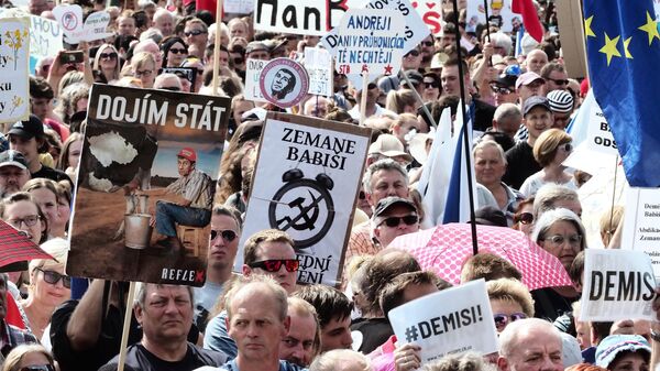 Участники протестной акции в Праге против премьер-министра Андрея Бабиша