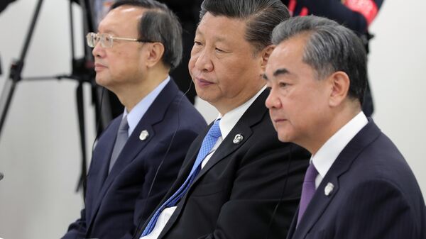 Председатель КНР Си Цзиньпин на встрече лидеров России, Индии и Китая на полях саммита Группы двадцати в Осаке. 28 июня 2019