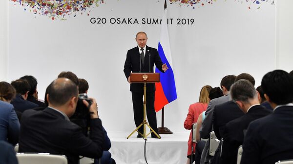 Президент РФ Владимир Путин на пресс-конференции по итогам саммита Группы двадцати. 29 июня 2019