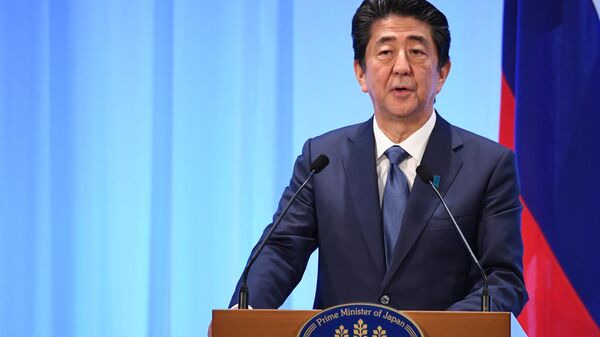 Премьер-министр Японии Синдзо Абэ на совместной с президентом РФ Владимиром Путиным пресс-конференции по итогам встречи в Осаке. 29 июня 2019