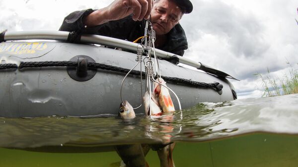 Рыбак ловит рыбу на Константиновском карьере в Тверской области