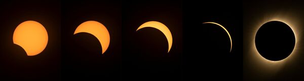 Фотографии с разными стадиями солнечного затмения. 2 июля 2019 года