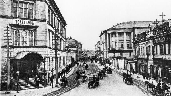 Гравюра Мясницкая улица от Почтамта. 1883 год. Репродукция