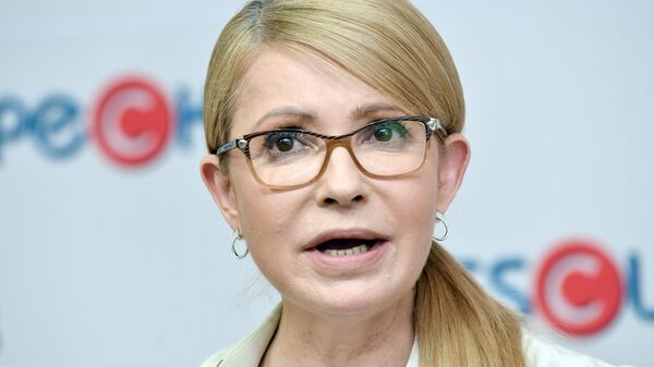 Лидер политической партии Батькивщина Юлия Тимошенко на пресс-конференции во Львове. 3 июля 2019