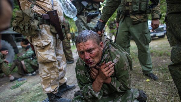Украинский десантник, взятый в плен в ходе боя за город Шахтерск
