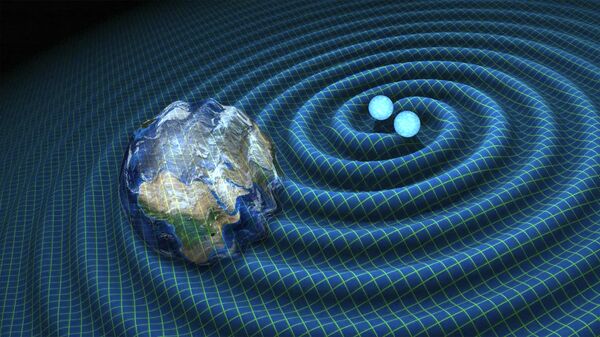 Гравитационные волны от слияния двух нейтронных звезд искажают пространство-время вокруг себя. LIGO способен зарегистрировать волны, порожденные в других галактиках