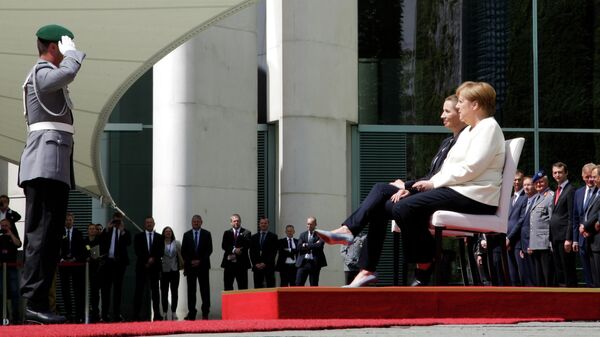 Канцлер Германии Ангела Меркель и премьер-министр Дании Метте Фредериксен во время встречи в Берлине