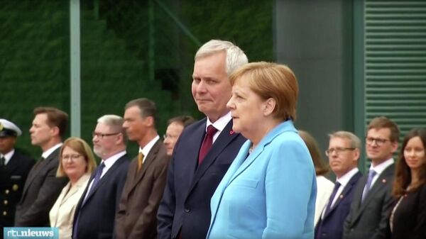 Канцлер Германии Ангела Меркель во время встречи с премьер-министром Финляндии Антти Ринне в Берлине