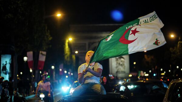 Празднование победы сборной Алжира над Нигерией в центре Парижа. 14 июля 2019