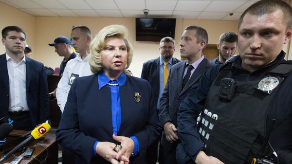Уполномоченный по правам человека РФ Татьяна Москалькова в зале заседаний Подольского суда в Киеве