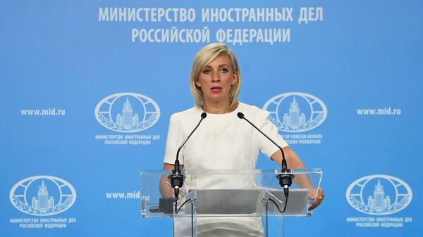Официальный представитель Министерства иностранных дел России Мария Захарова во время брифинга в Москве. 17 июля 2019