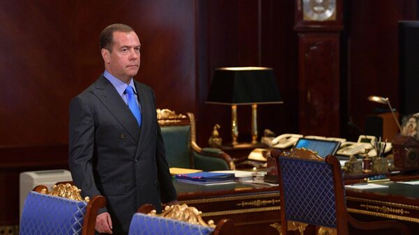 Председатель правительства РФ Дмитрий Медведев во время совещания с вице-премьерами РФ. 23 июля 2019