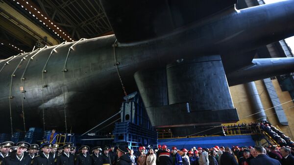 Спуск на воду атомной подводной лодки Белгород 