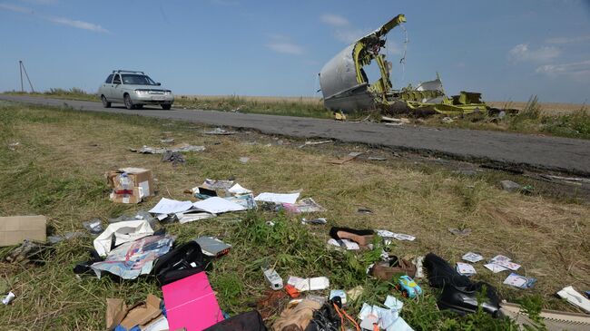 На месте крушения малайзийского Boeing 777 в районе деревни Грабово недалеко от Шахтерска в Донецкой области