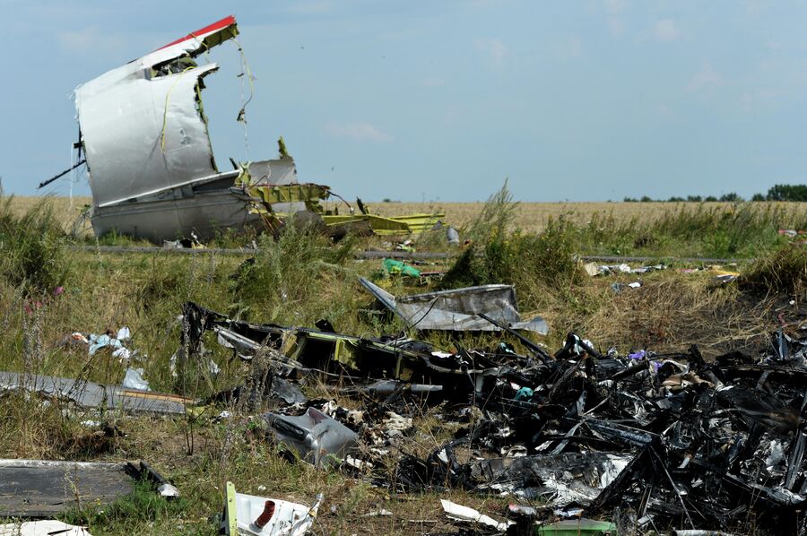 На месте крушения малайзийского Boeing 777 в районе деревни Грабово недалеко от Шахтерска в Донецкой области