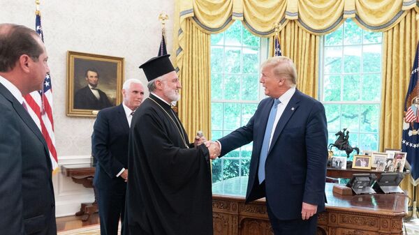 Встреча митрополита Элпидофора с президентом США Дональдом Трампом в Белом доме. 16 июля 2019
