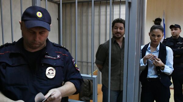 Кирилл Жуков, первый обвиняемый по уголовному делу о массовых беспорядках в центре Москвы 27 июля, во время рассмотрения ходатайства следствия об аресте в Пресненском суде Москвы. 2 августа 2019