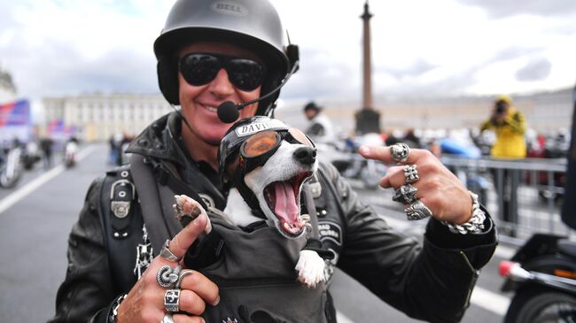 Участники мотопарада в рамках мотофестиваля St.Petersburg Harley Days