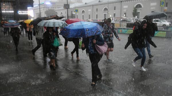 Пешеходы в Москве во время дождя