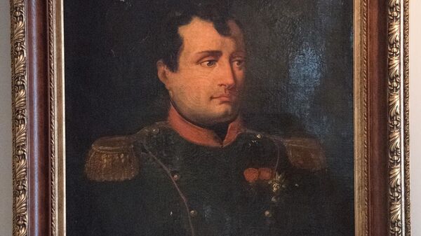 Картина неизвестного художника по оригиналу Робера Лефевра Портрет Наполеона I на выставке Наполеон. Жизнь и судьба