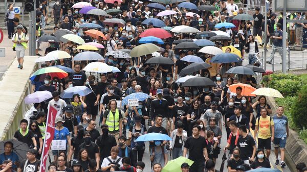 Участники акции протеста в Гонконге.  17 августа 2019  