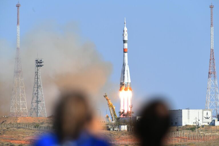 Запуск ракеты-носителя Союз-2.1а с пилотируемым кораблем Союз МС-14 со стартовой площадки космодрома Байконур