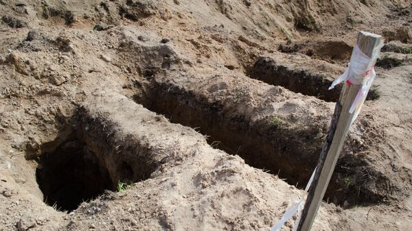 Место раскопок в районе деревни Жестяная Горка, где следователи обнаружили около 500 тел жертв латвийских карателей