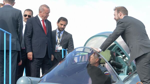 Президент Турции Реджеп Тайип Эрдоган на открытии Международного авиакосмического салона МАКС-2019