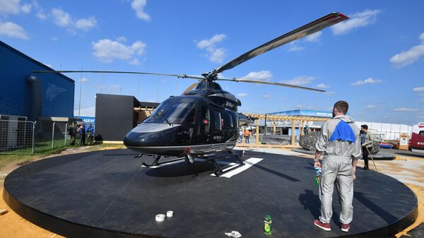 Вертолет Ансат на выставке в рамках Международного авиационно-космического салона МАКС-2019